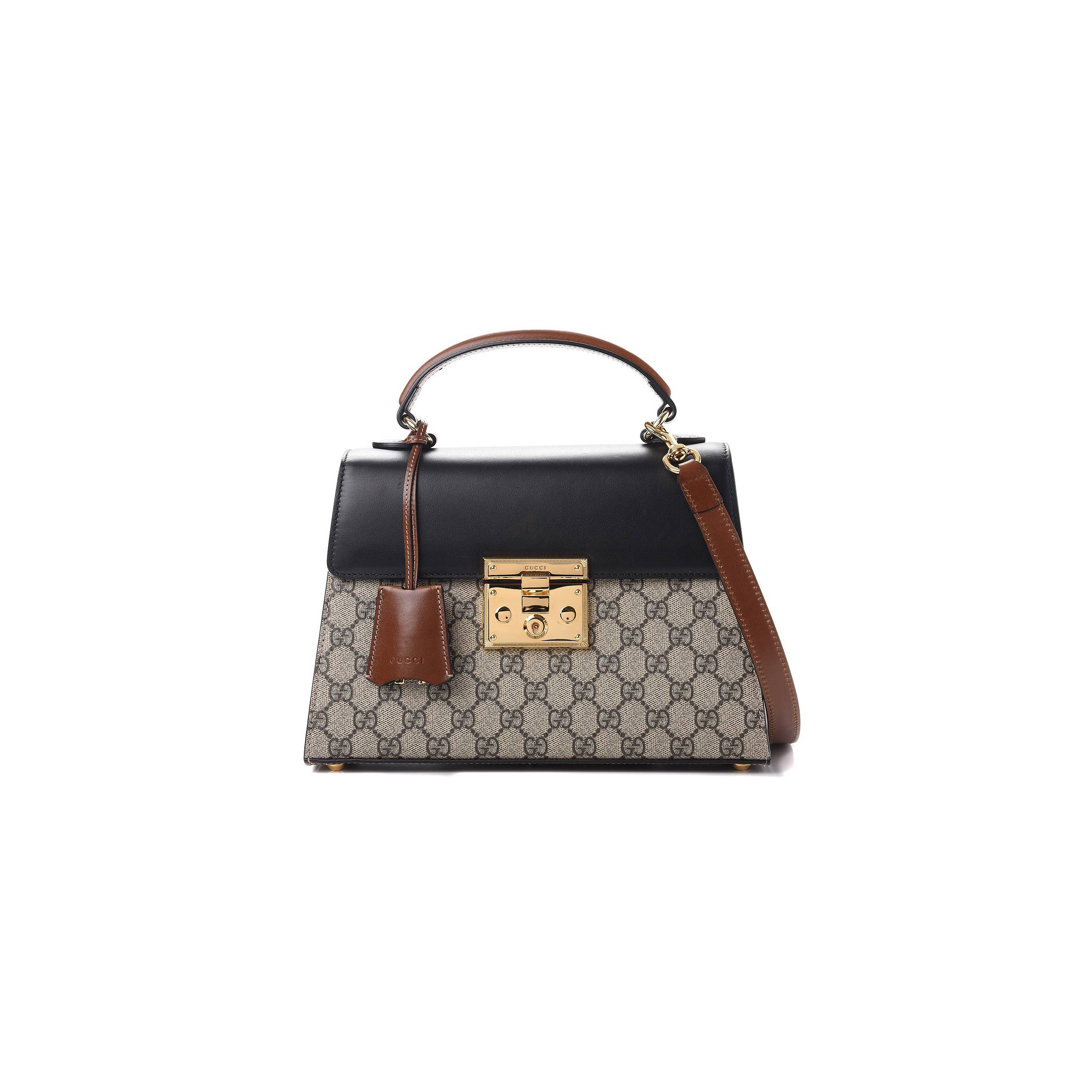 GUCCI GG SUPREME MONOGRAM CALFSKIN SMALL PADLOCK TOP HANDLE BAG BEIGE BLACK CUIR 43188  (28*19*11cm)